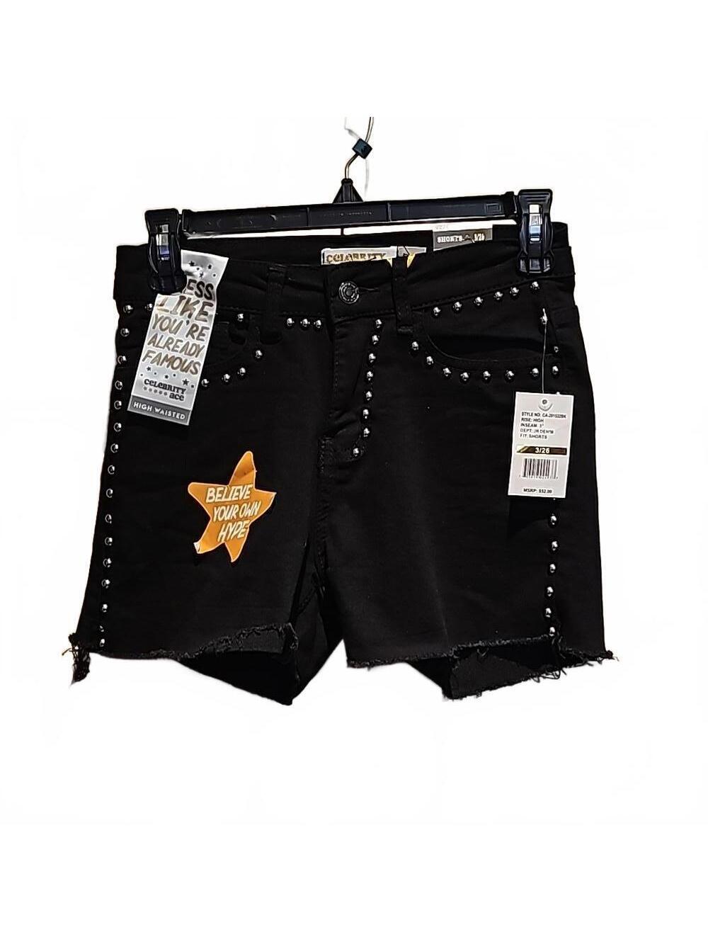 Celebrity Ace black denim/gold studded shorts high rise